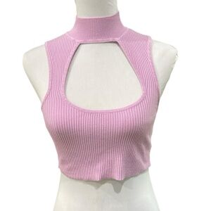 Urban Outfitters Cut Out Mock‎ Neck Ribbed Crop Top SZ S Purple Pink